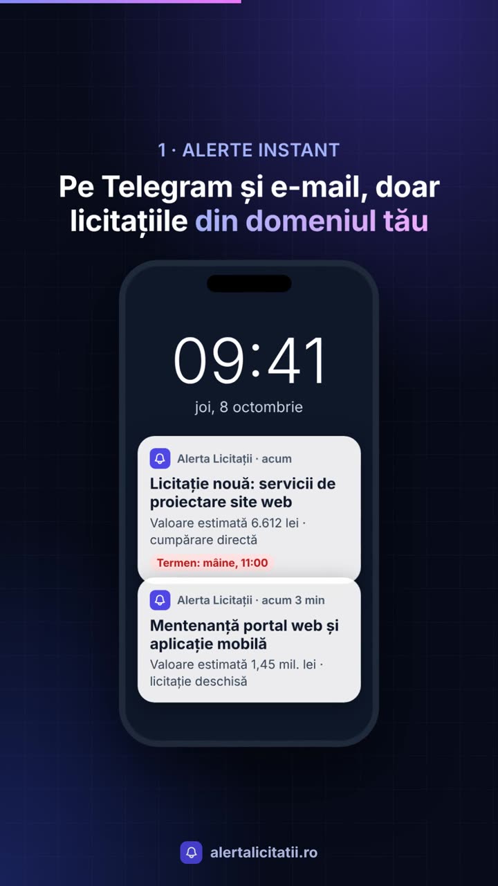 Prezentarea Alerta Licitații: alertă de licitație pe telefon